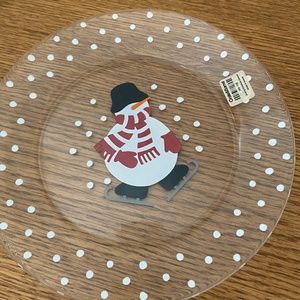 Crate and Barrel Skating Snowman set 6 dessert plates new